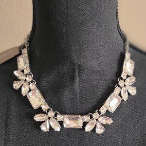 Cookie Lee Clear Crystal Statement Necklace in Silver
